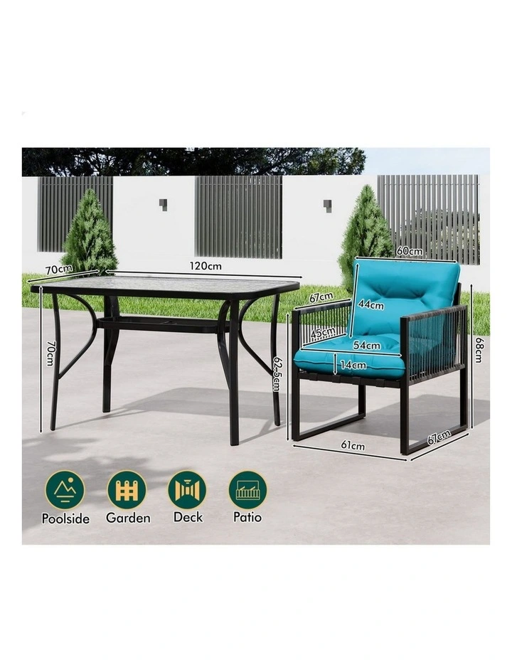 Outdoor Dining Glass Table Lounge Chairs Set in Multi image 6