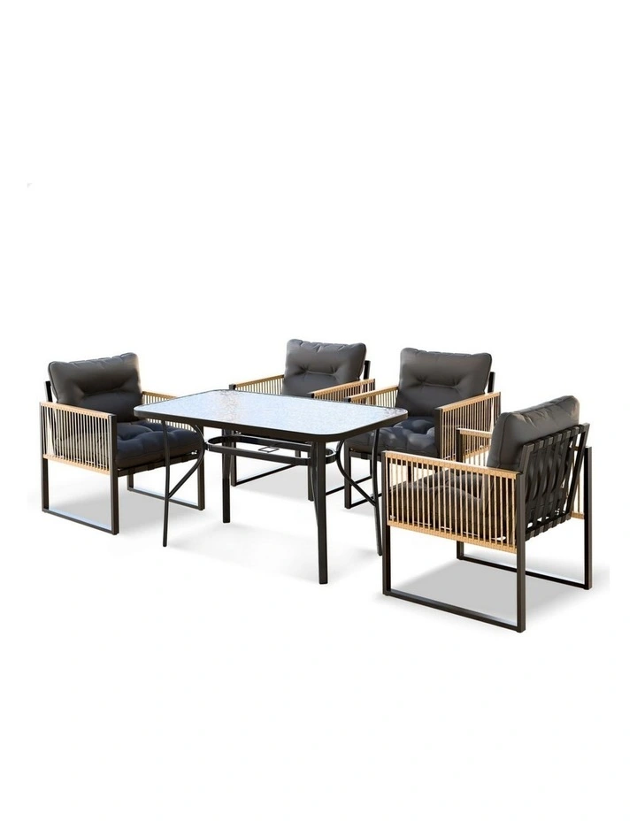 Outdoor Dining Garden Table Lounge Chairs Set in Black image 1