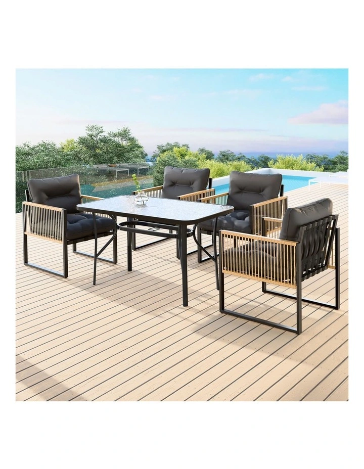 Outdoor Dining Garden Table Lounge Chairs Set in Black image 5