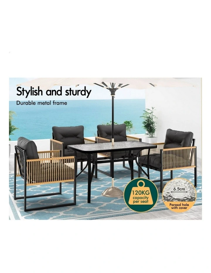 Outdoor Dining Garden Table Lounge Chairs Set in Black image 7