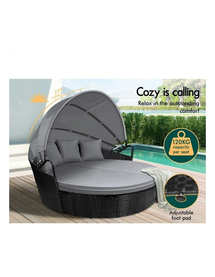 Outdoor Sun Lounge Round Day Bed in Black image 3