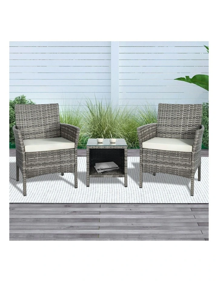 Outdoor Wicker Bistro Set 3 Pieces in Grey image 2