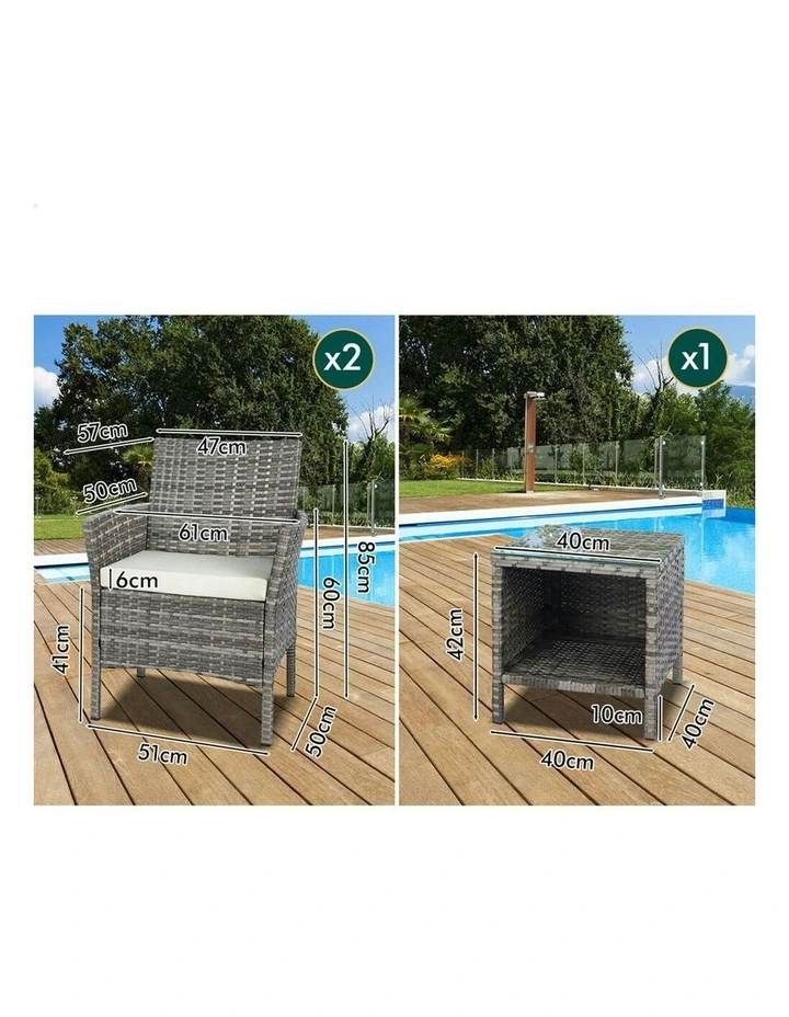 Outdoor Wicker Bistro Set 3 Pieces in Grey image 6