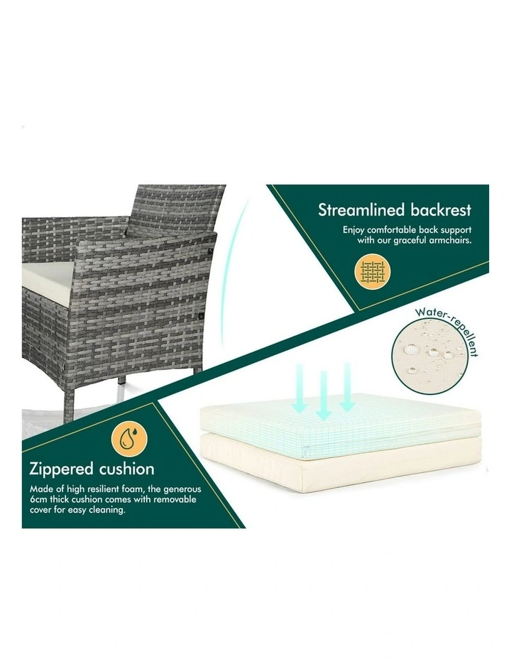 Outdoor Wicker Bistro Set 3 Pieces in Grey image 7