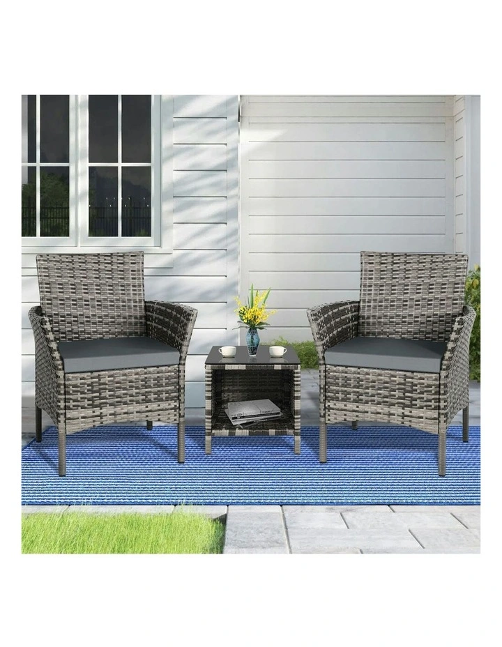Outdoor Wicker Bistro Set Of 3 Pieces in Grey image 2