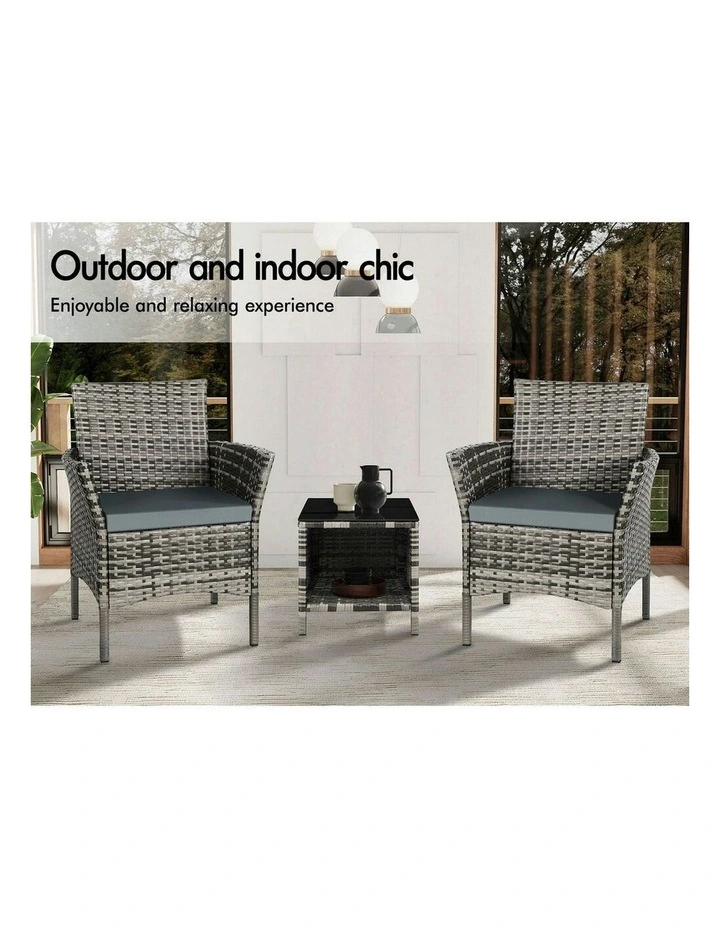 Outdoor Wicker Bistro Set Of 3 Pieces in Grey image 3