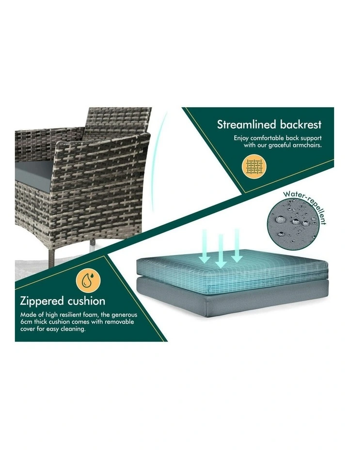 Outdoor Wicker Bistro Set Of 3 Pieces in Grey image 5