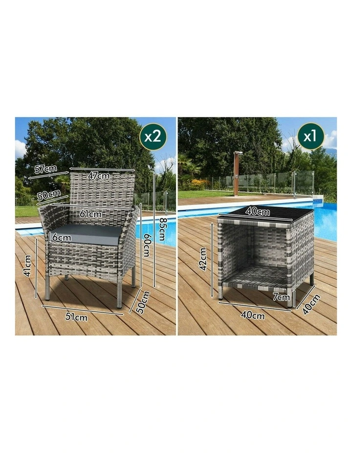 Outdoor Wicker Bistro Set Of 3 Pieces in Grey image 6