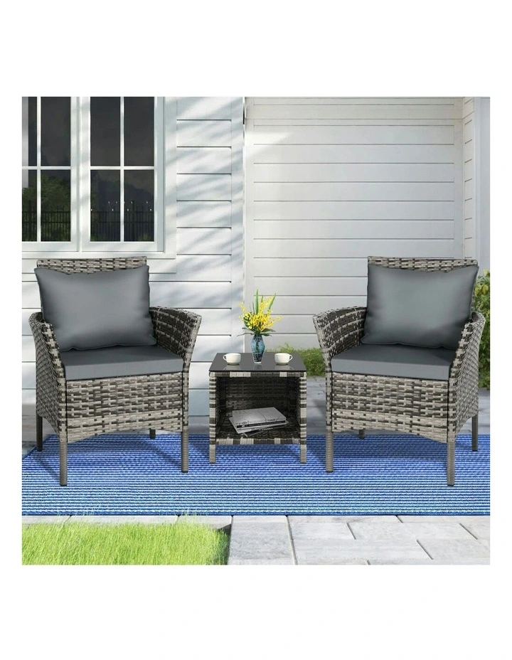 Outdoor Wicker Bistro Set Of 3 Pieces in Grey image 2