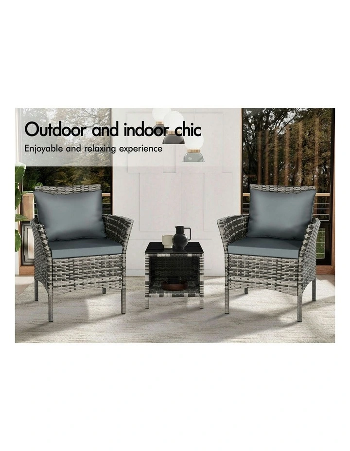 Outdoor Wicker Bistro Set Of 3 Pieces in Grey image 3