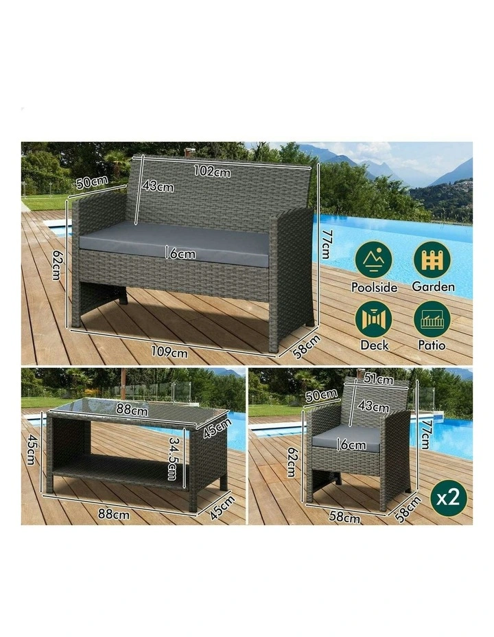 Outdoor Furniture Garden Patio Sofa Set 4 Pieces in Dark Grey image 7