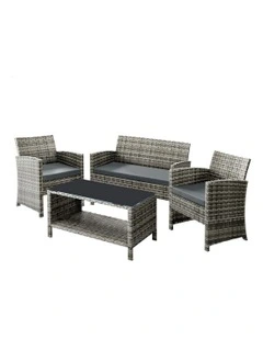 Outdoor Furniture Garden Patio Table Chairs Wicker Set with Wicker Mixed in Grey