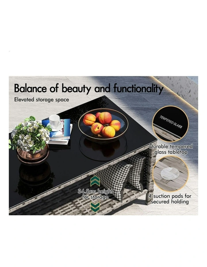 Outdoor Furniture Garden Patio Table Chairs Wicker Set with Wicker Mixed in Grey image 4
