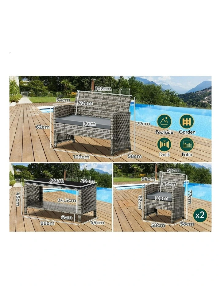 Outdoor Furniture Garden Patio Table Chairs Wicker Set with Wicker Mixed in Grey image 5