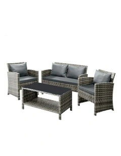 Garden Patio Chairs Table Set with Wicker Mixed 4 Pieces in Grey