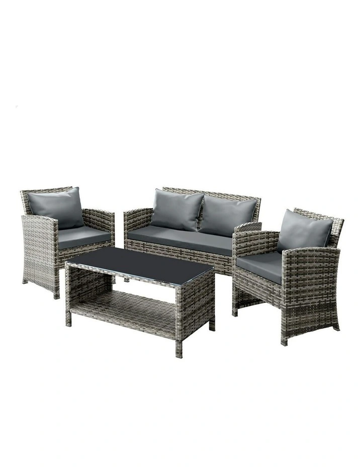Garden Patio Chairs Table Set with Wicker Mixed 4 Pieces in Grey image 1