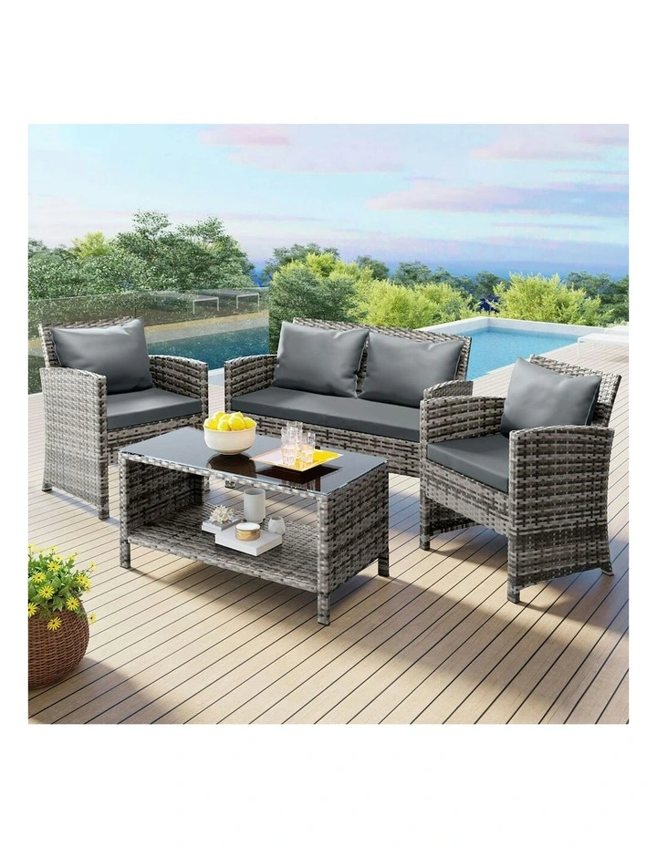 Garden Patio Chairs Table Set with Wicker Mixed 4 Pieces in Grey image 2