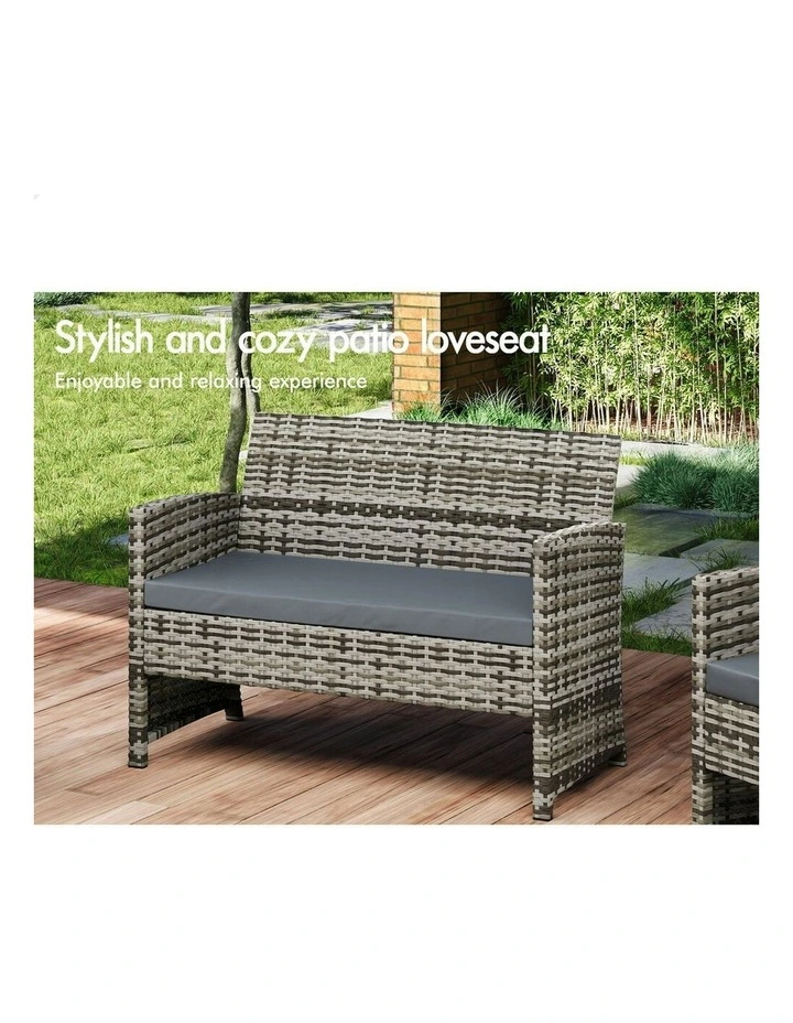 Garden Patio Chairs Table Set with Wicker Mixed 4 Pieces in Grey image 3