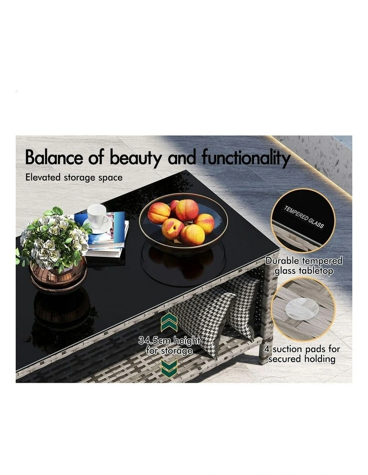 Garden Patio Chairs Table Set with Wicker Mixed 4 Pieces in Grey image 4