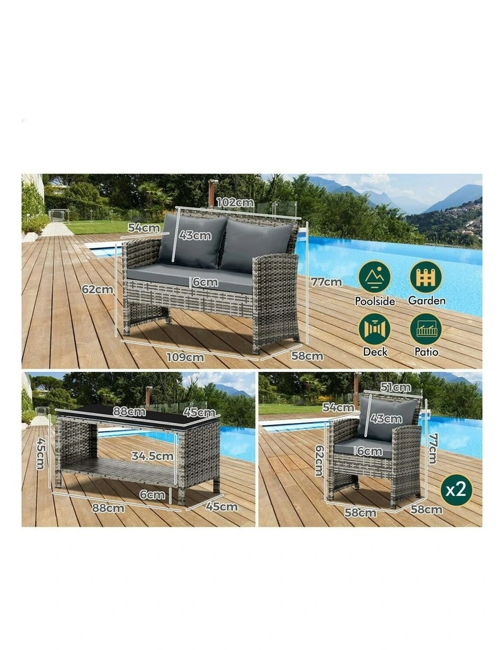 Garden Patio Chairs Table Set with Wicker Mixed 4 Pieces in Grey image 5
