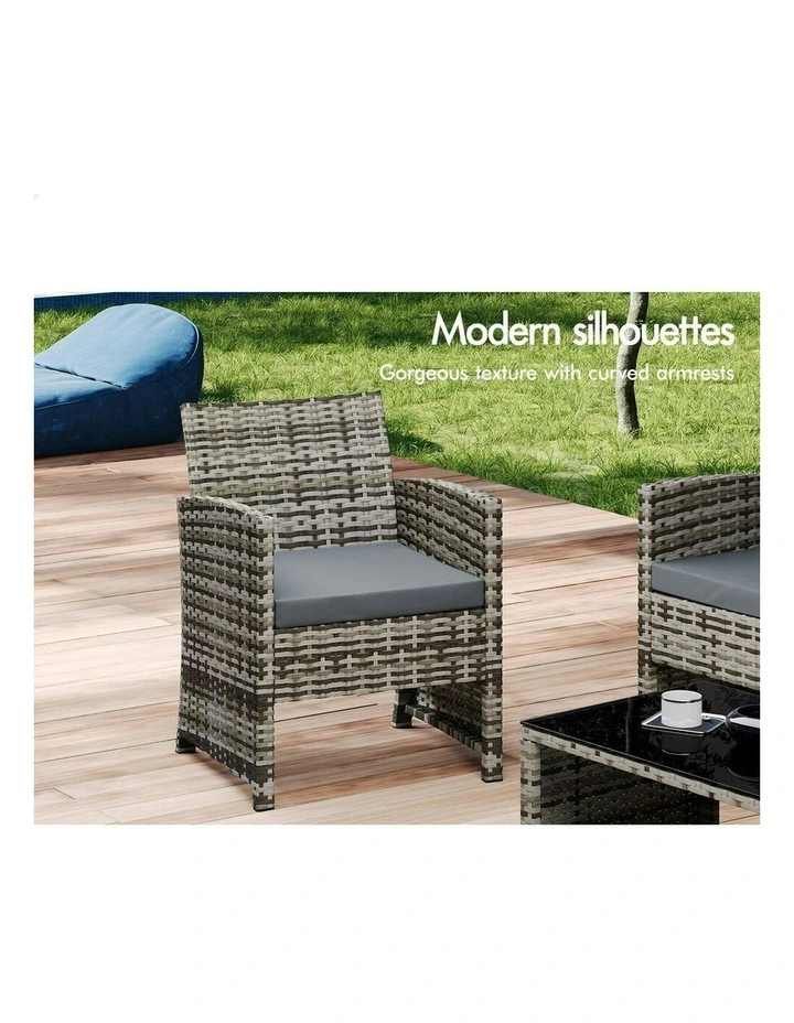 Garden Patio Chairs Table Set with Wicker Mixed 4 Pieces in Grey image 6