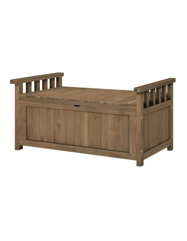 Outdoor Wooden Storage Bench in Brown image 1