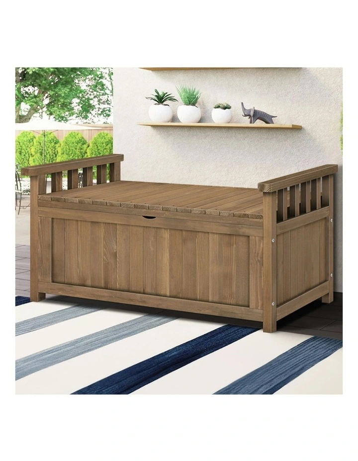 Outdoor Wooden Storage Bench in Brown image 2