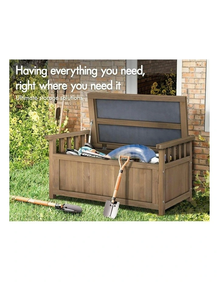 Outdoor Wooden Storage Bench in Brown image 3