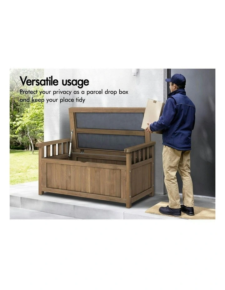 Outdoor Wooden Storage Bench in Brown image 4