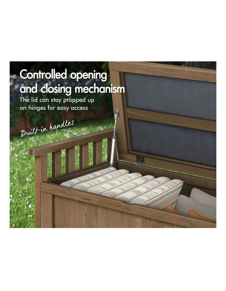 Outdoor Wooden Storage Bench in Brown image 5