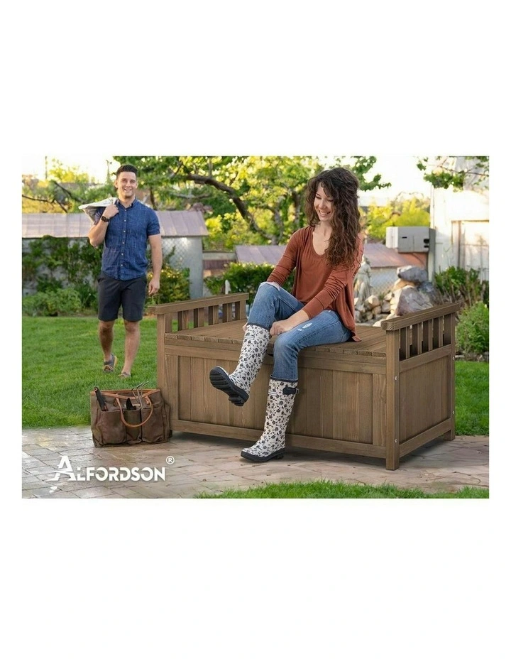 Outdoor Wooden Storage Bench in Brown image 6