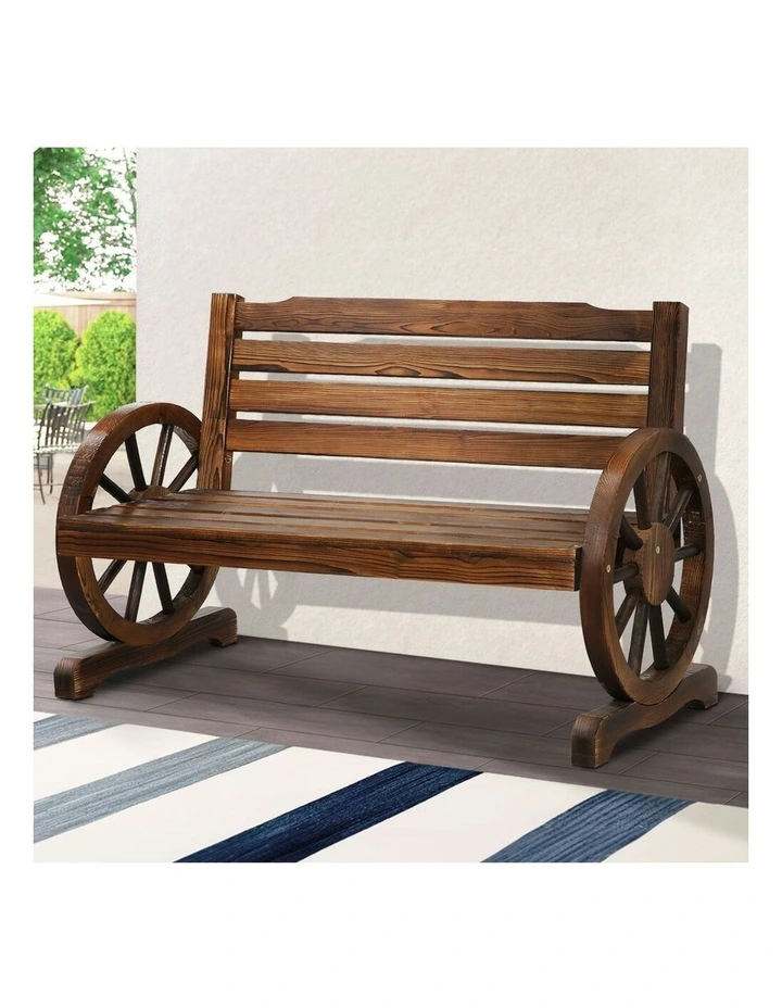 Wooden Garden Bench Outdoor Wagon Wheel Chair in Charcoal image 2