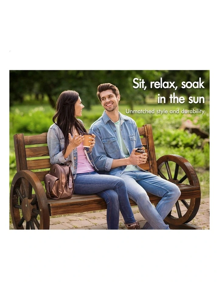 Wooden Garden Bench Outdoor Wagon Wheel Chair in Charcoal image 4