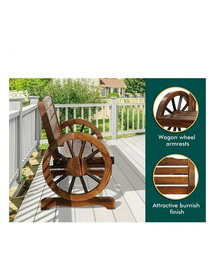 Wooden Garden Bench Outdoor Wagon Wheel Chair in Charcoal image 5