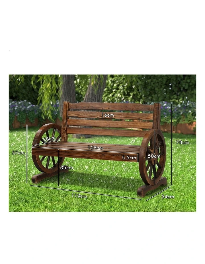 Wooden Garden Bench Outdoor Wagon Wheel Chair in Charcoal image 6