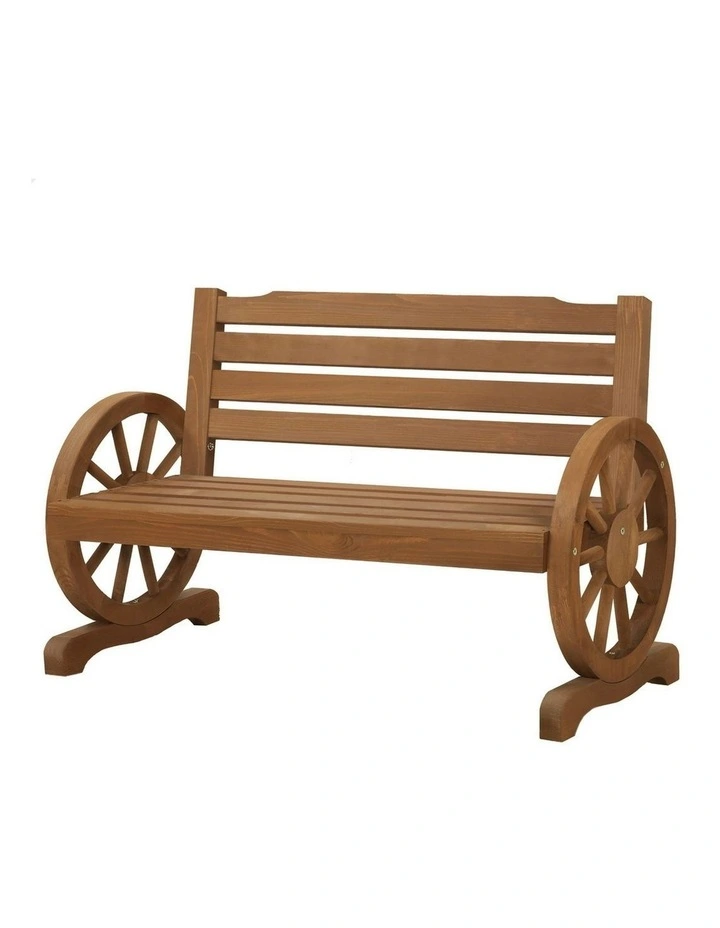 Wooden Garden Bench Outdoor Wagon Wheel Chair in Natural image 1