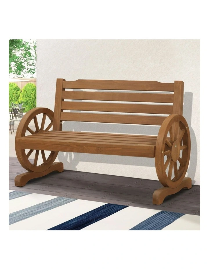 Wooden Garden Bench Outdoor Wagon Wheel Chair in Natural image 2