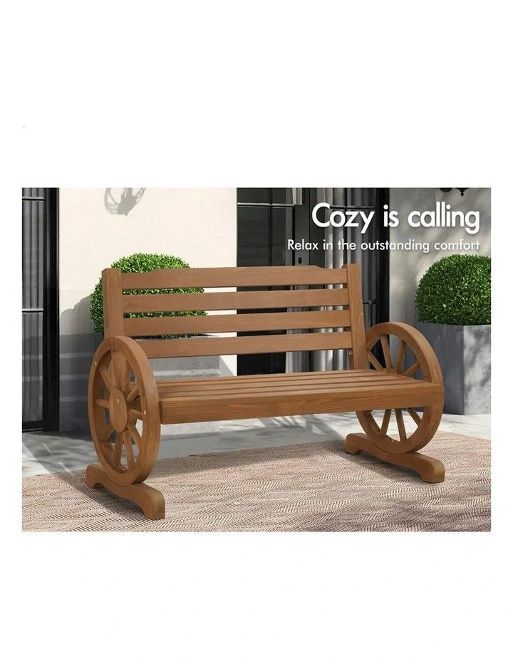 Wooden Garden Bench Outdoor Wagon Wheel Chair in Natural image 3
