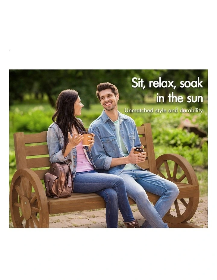 Wooden Garden Bench Outdoor Wagon Wheel Chair in Natural image 4