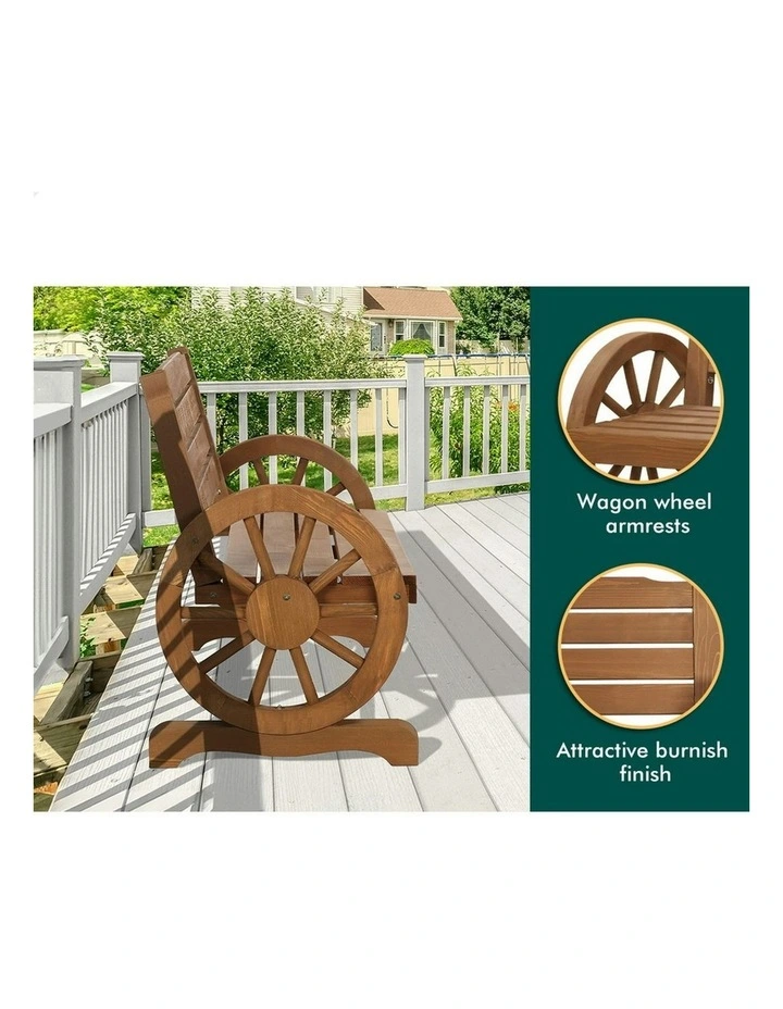 Wooden Garden Bench Outdoor Wagon Wheel Chair in Natural image 5