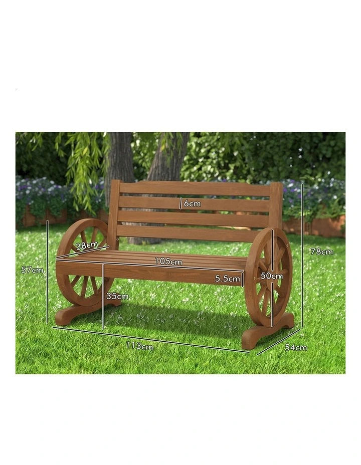 Wooden Garden Bench Outdoor Wagon Wheel Chair in Natural image 6