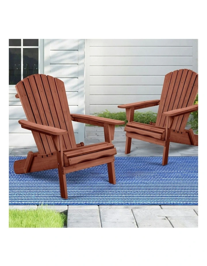 2x Wooden Adirondack Outdoor Chairs in Brown image 2