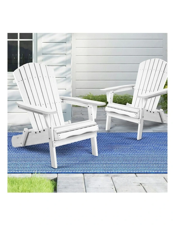2x Outdoor Wooden Adirondack Chairs in White image 2
