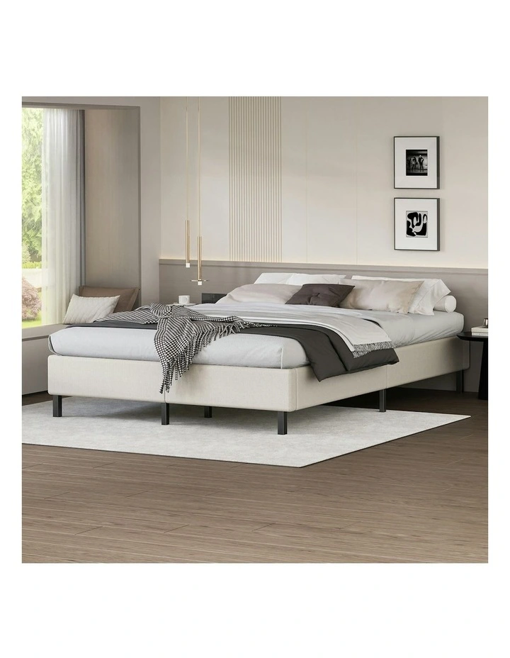 King Size Mattress Base Foundation Bed Frame in Beige image 2
