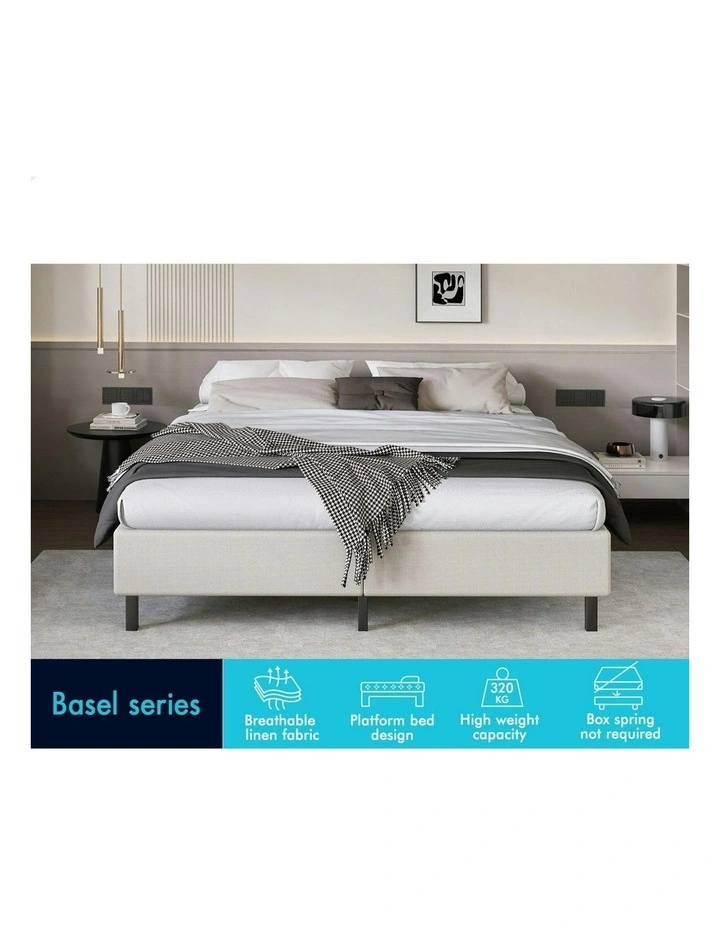 King Size Mattress Base Foundation Bed Frame in Beige image 3