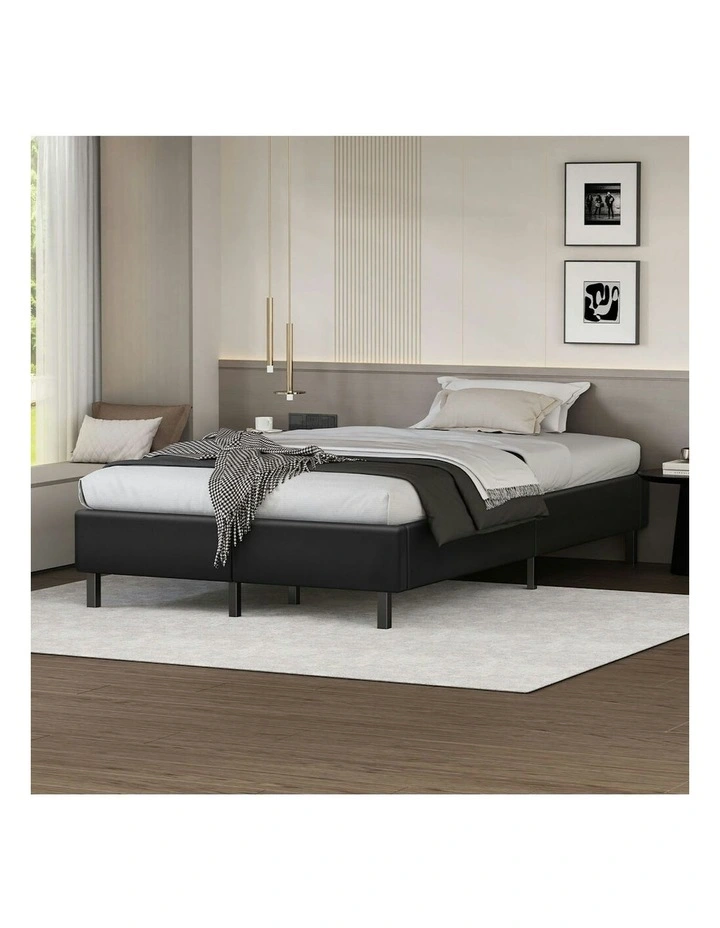 Basel Foundation Bed Frame King Single in Black Leather image 2