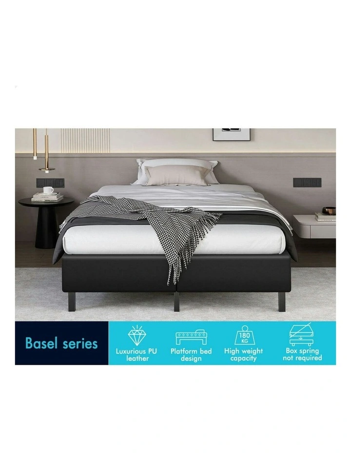 Basel Foundation Bed Frame King Single in Black Leather image 3
