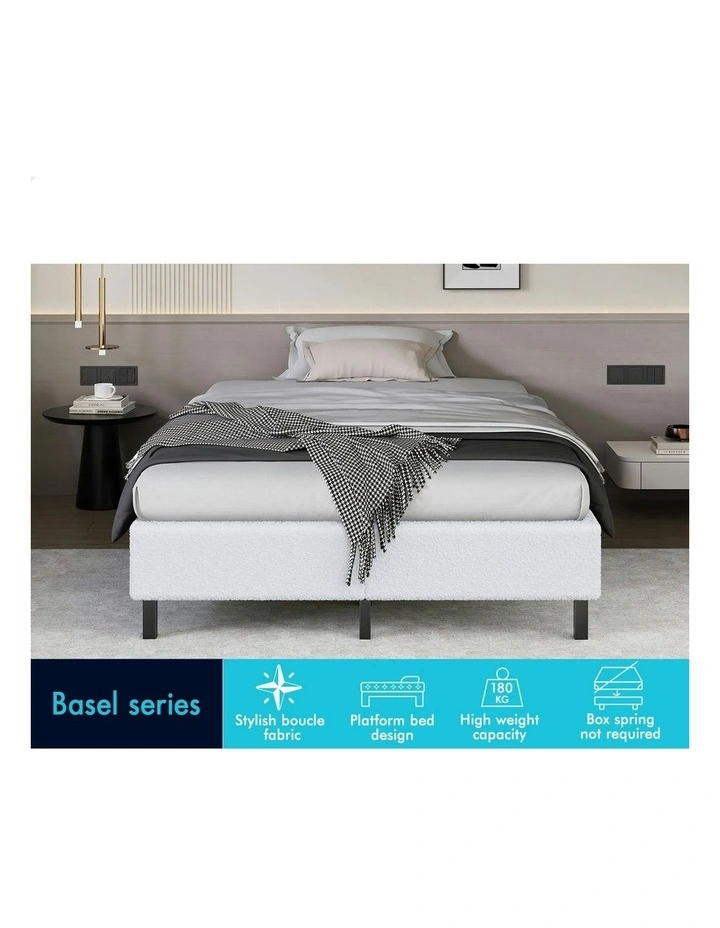 Basel Foundation Bed Frame King Single in White Boucle image 3
