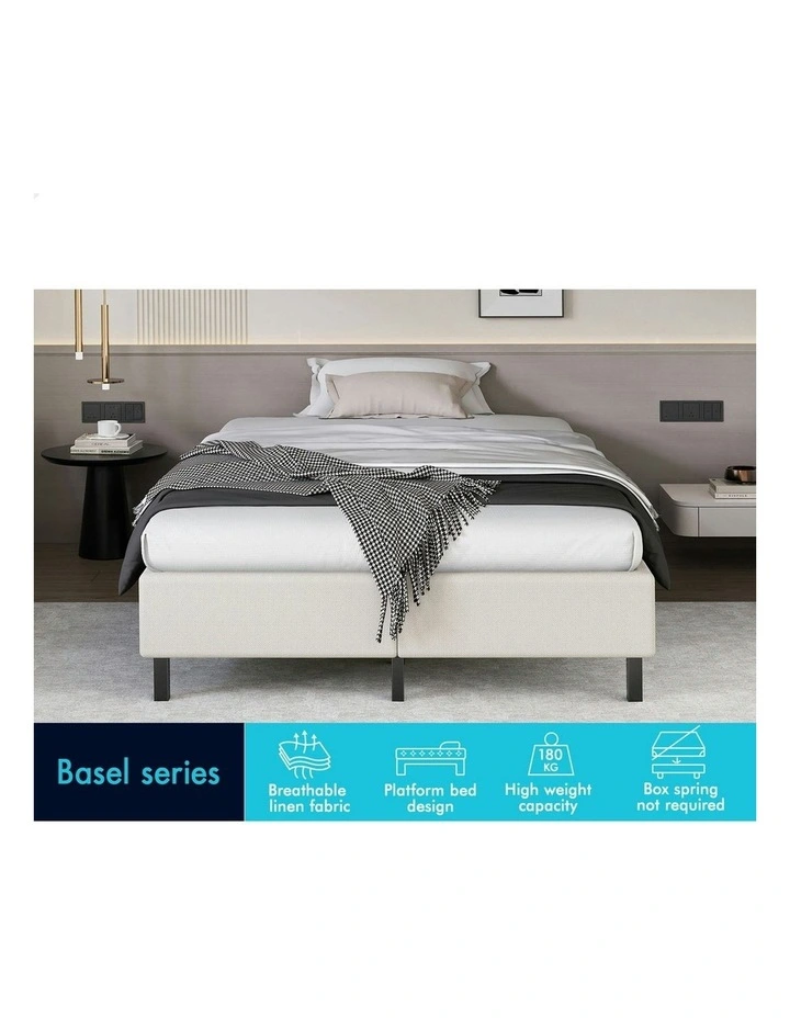 Basel Foundation Bed Frame King Single in Beige Fabric image 3