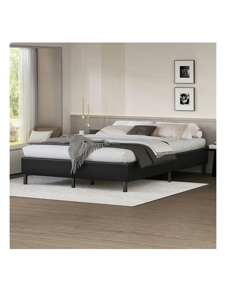 Basel Foundation Bed Frame Queen Size in Black Leather image 2